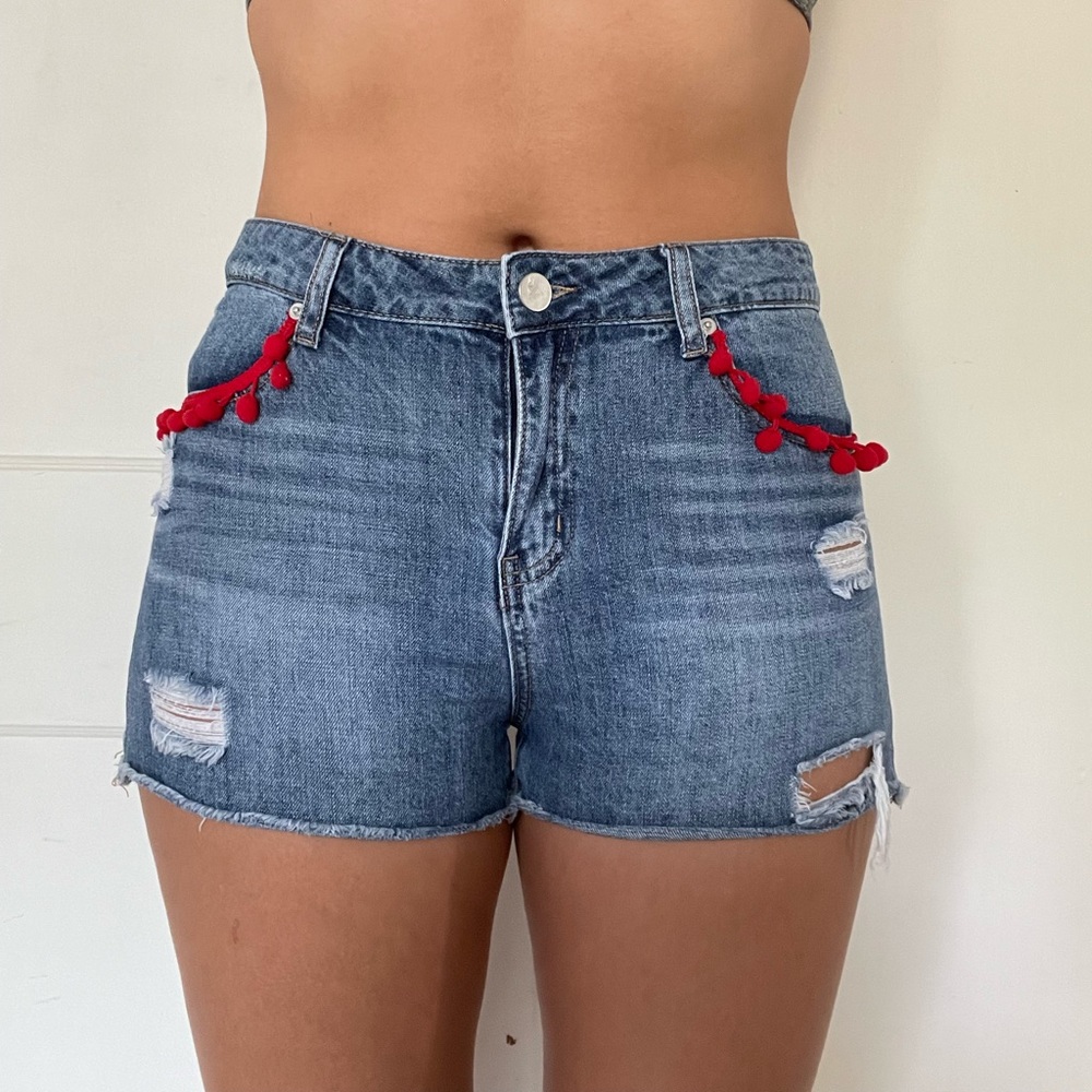 Ashley Mason Denim Tassel Shorts